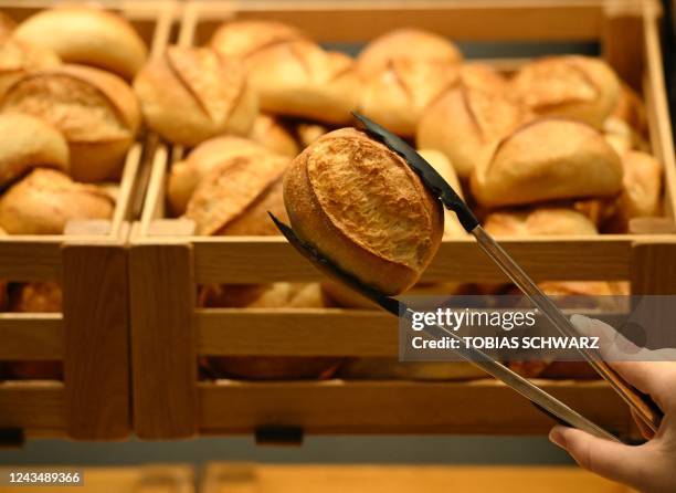 Bread rolls are on sale in a bakery in Beelitz, eastern Germany, on September 20, 2022. Bakeries in Germany have been among the businesses hardest...