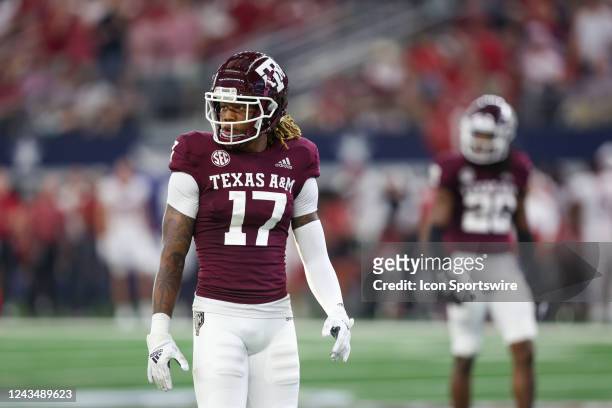 Texas A&M Aggies defensive back Jaylon Jones checks with the sideline during the Southwest Classic game between Arkansas and Texas A&M on September...