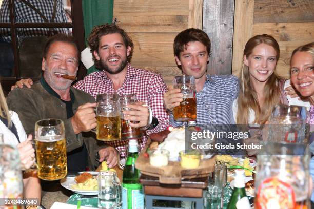 Heather Milligan, Arnold Schwarzenegger, son Christopher Schwarzenegger, son Patrick Schwarzenegger and his girlfriend Abby Champion during the 187th...