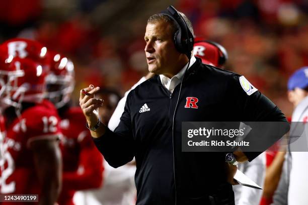 Head coach Greg Schiano of the Rutgers Scarlet Knights on the sidelines during the third quarter of a game against the Iowa Hawkeyes at SHI Stadium...