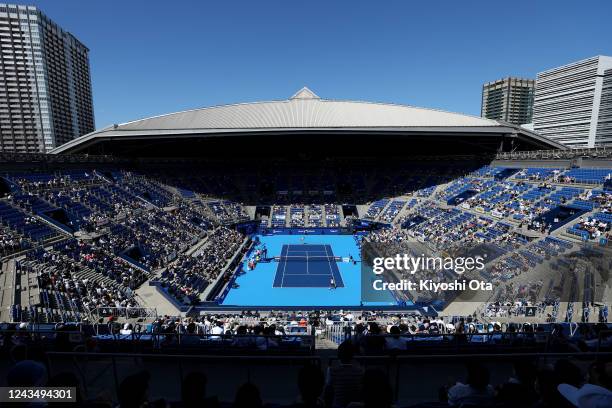 General view of the Singles final match between Zheng Qinwen of China and Ludmilla Samsonova of Russia during day seven of the Toray Pan Pacific Open...