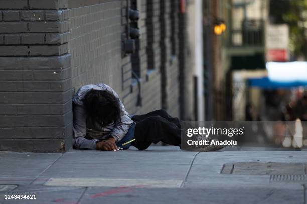 Homeless person is seen in Tenderloin district of San Francisco in California, United States on September 24, 2022.