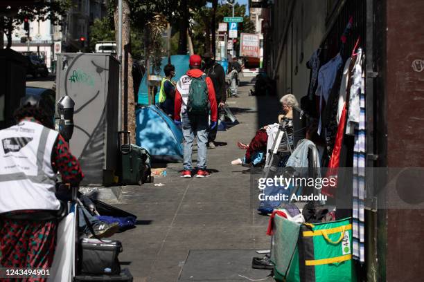 Homeless people are seen in Tenderloin district of San Francisco in California, United States on September 24, 2022.