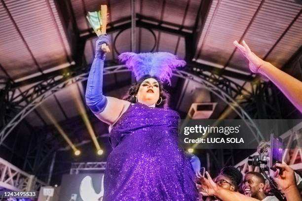 Miss Erotika performs on the stage of The Nest club during the Vogue Nights Jozi Ball, an event dedicated to the gender-fluid culture in...