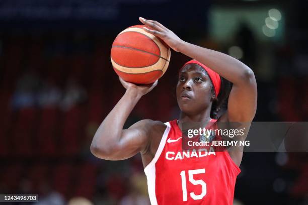 Canada's Laeticia Amihere shoots during the Women's Basketball World Cup group B game between Japan and Canada in Sydney on September 25, 2022. - --...