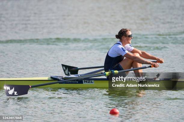 Emma Twigg of New Zealand competes in Womens Single Sculls Final A during 2022 World Rowing Championships on September 25, 2022 in Racice, Czech...