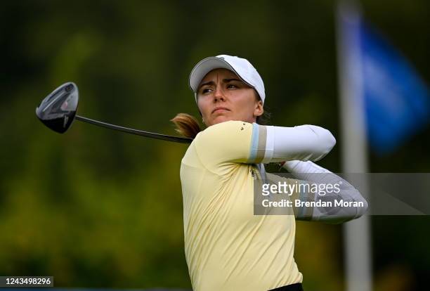 Clare , Ireland - 25 September 2022; Klara Spilkova of Czech Republic watches her drive on the first tee box during round four of the KPMG Women's...