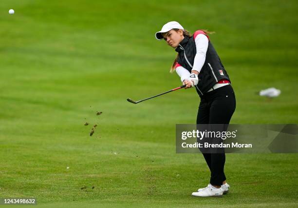 Clare , Ireland - 25 September 2022; Helen Tamy Kreuzer of Germany chips onto the 18th green during round four of the KPMG Women's Irish Open Golf...