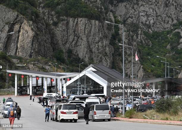 General views of the Georgian side of the Verkhni Lars customs checkpoint between Georgia and Russia some 200 km outside Tbilisi, on September 25,...