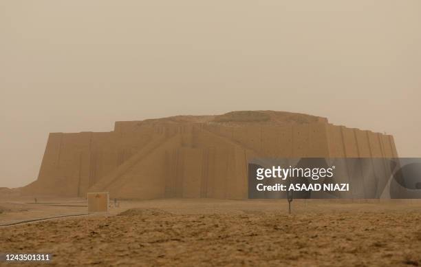 Dust storm engulfs the Great Ziggurat temple in the ancient city of Ur in Iraq's southern province of Dhi Qar near the city of Nasiriyah on September...