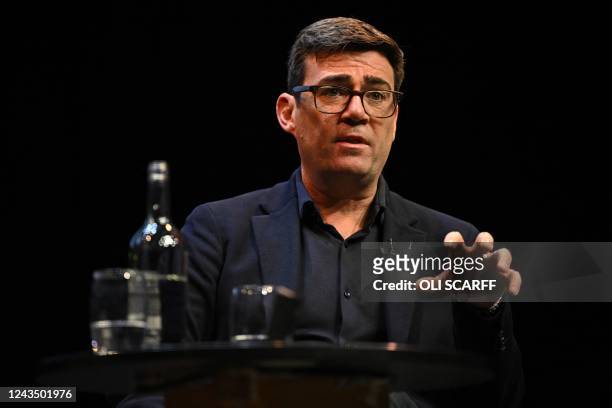 Maoyor of Greater Manchester Andy Burnham speaks with Guardian Editor-in-Chief Katharine Viner at a fringe event inside the ACC Liverpool on the...