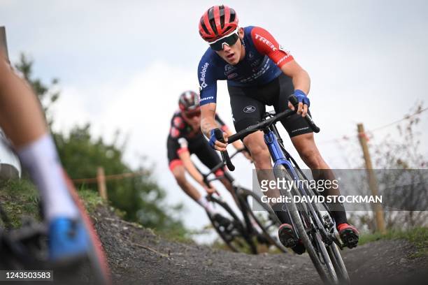 Belgian Thibau Nys competes during men's elite cyclo-cross race of the Cross Beringen, the second of the eight rounds of the Exact Cross competition,...