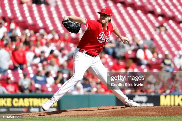 Nick Lodolo of the Cincinnati Reds throws a pitch during the first inning of the game against the Milwaukee Brewers at Great American Ball Park on...