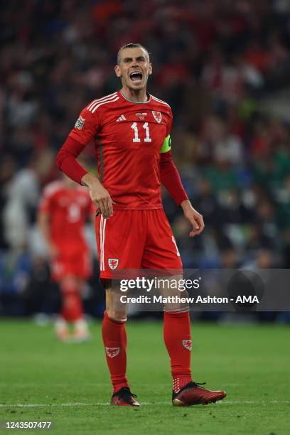 Gareth Bale of Wales reacts during the UEFA Nations League League A Group 4 match between Wales and Poland at Cardiff City Stadium on September 25,...