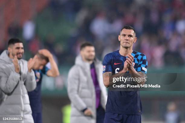 Dejan Lovren of Croatia acknowledge the fans after victory against Austria in the UEFA Nations League League A Group 1 match between Austria and...