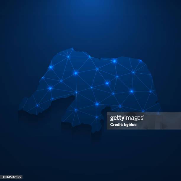 ilustrações de stock, clip art, desenhos animados e ícones de rio grande do norte map network - bright mesh on dark blue background - rio grande do norte