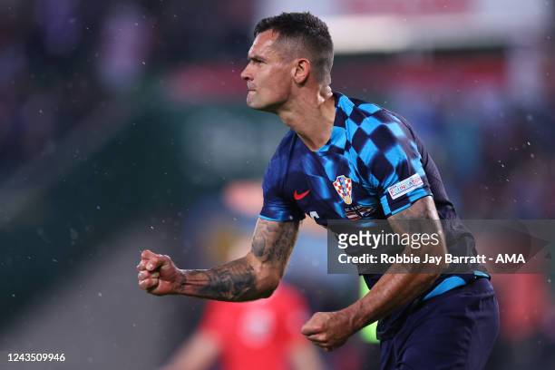 Dejan Lovren of Croatia celebrates after scoring a goal to make it 1-3 during the UEFA Nations League League A Group 1 match between Austria and...