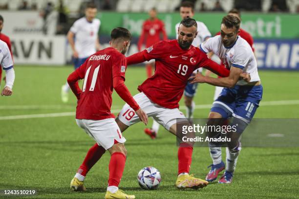 Serdar Dursun of Turkiye in action during the UEFA Nations League football match between Turkiye and Faroe Islands at Torsvollur Stadium in Torshavn,...