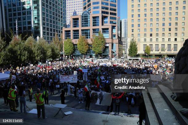 Thousands of people gather outside Vancouver Art Gallery, during a solidarity protest for Mahsa Amini, a 22 years old Iranian woman who died under...