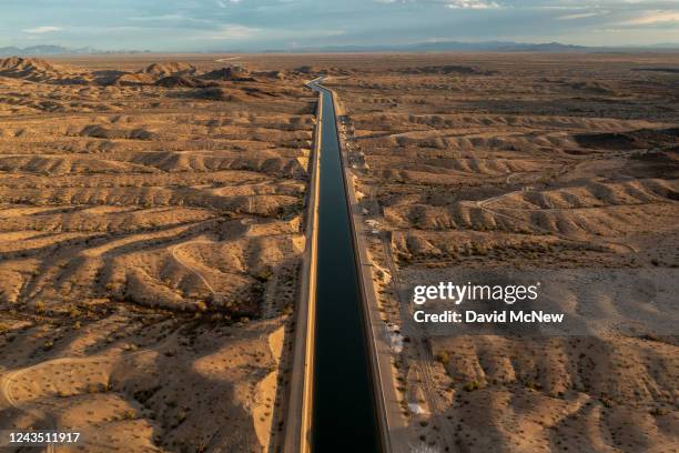 The Central Arizona Project Aqueduct, which transfers 456 billion gallons of Colorado River water each year to cities 336 miles away, is seen on...