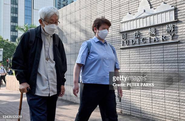 Cardinal Joseph Zen, one of Asia's highest-ranking Catholic clerics, arrives at a court for his trial in Hong Kong on September 26, 2022. - Zen, a...