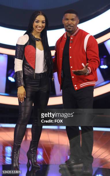 Deejay Corinne Foxx and host Jamie Foxx in the "YOU'RE MY BEST FRIEND" episode of BEAT SHAZAM airing Monday, August 29 on FOX.