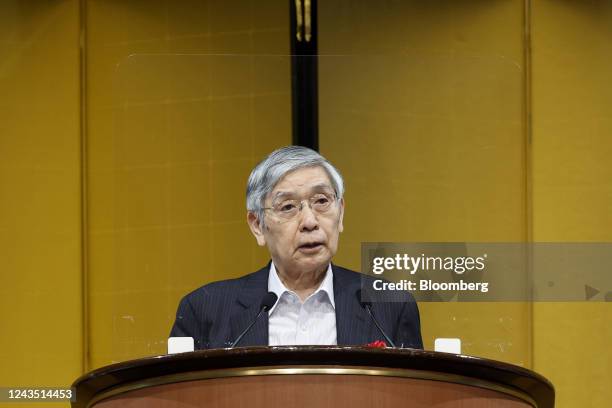 Haruhiko Kuroda, governor of the Bank of Japan , speaks during an event with business leaders in Osaka, Japan, on Monday, Sept. 26, 2022. Kuroda said...