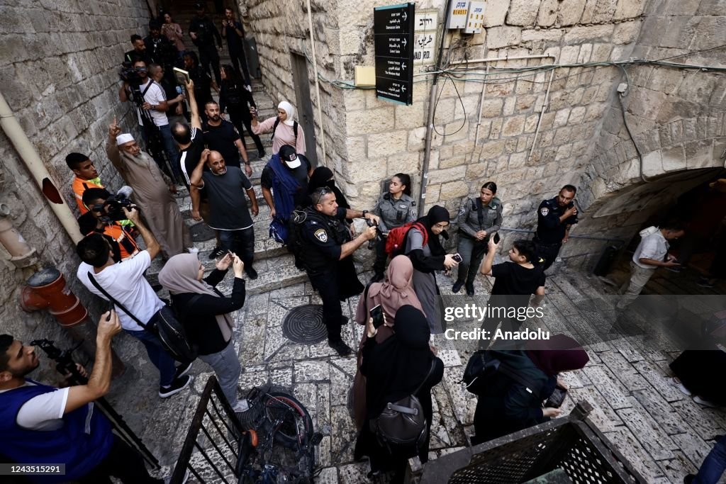 Al Aqsa Riot Israeli riot police block the entrance of Palestinians as... News Photo ...