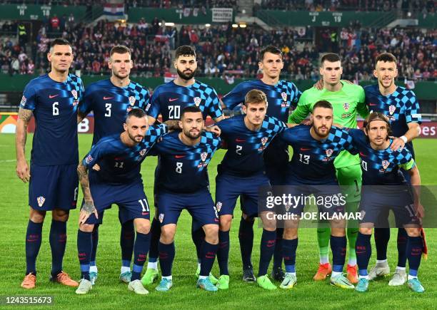 Players of Croatia's national football team pose for a team photo prior to the UEFA Nations League Group 1 football match betwen Austria and Croatia...