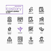 Literary genres - line design style icons set