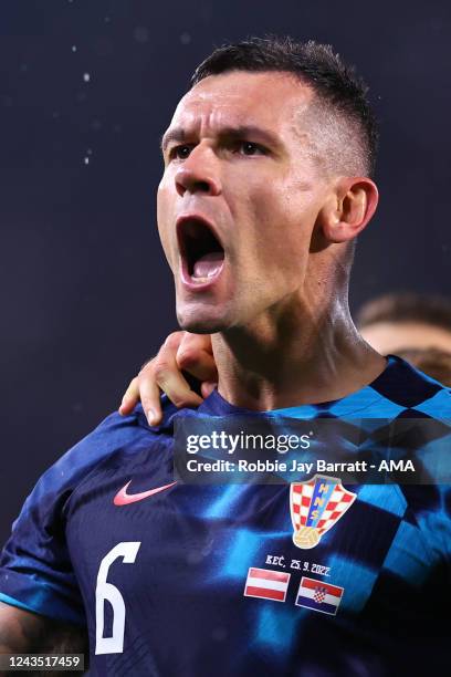 Dejan Lovren of Croatia celebrates after scoring a goal to make it 1-3 during the UEFA Nations League League A Group 1 match between Austria and...