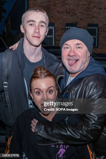 Damien Hirst, girlfriend Sophie Cannell and friend attend the last night of Rehab the Musical, the 3 pose for photos as they arrive in good spirits...