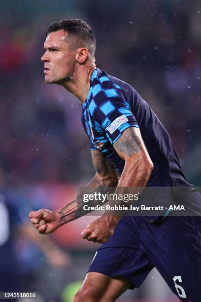 Dejan Lovren of Croatia celebrates after scoring a goal to make it 1-3 during the UEFA Nations League League A Group 1 match between Austria and...