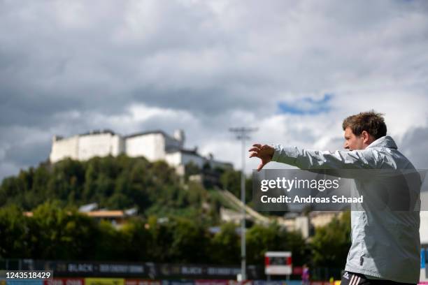 Coach Janis Hohenhoevel of Germany gestures during the International Friendly match between Austria U16 and Germany U16 on September 26, 2022 in...