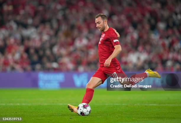 Christian Eriksen of Denmark controls the ball during the UEFA Nations League League A Group 1 match between Denmark and France at Parken Stadium on...