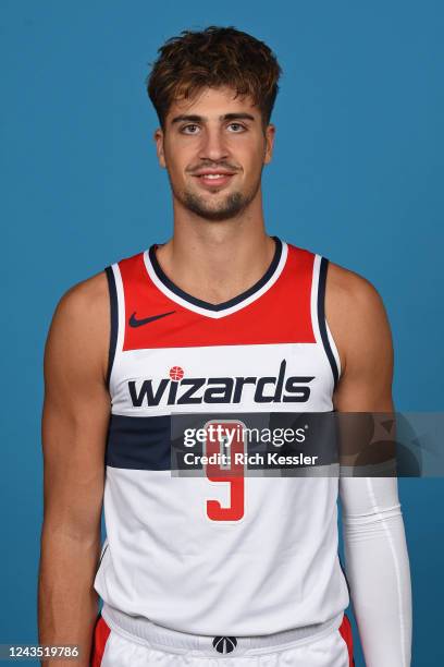 Deni Avdija of the Washington Wizards poses for a head shot during NBA Media Day on September 23, 2022 at Entertainment and Sports Arena in...