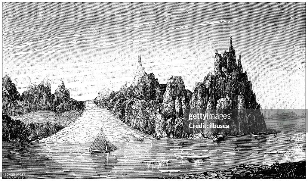 Antique illustration: Glacier in the sea, Iceland