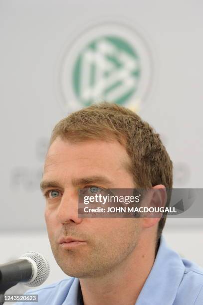 Germany's co-trainer Hansi Flick addresses a press conference in Appiano, near the north Italian city of Bolzano May 25, 2010. The German football...