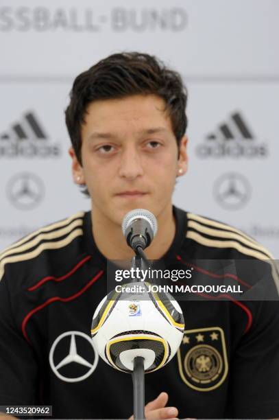 Germany's midfielder Mesut Oezil addresses a press conference in Appiano, near the north Italian city of Bolzano May 25, 2010. The German football...