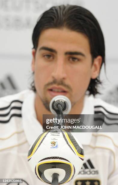 Germany's midfielder Sami Khedira addresses a press conference in Appiano, near the north Italian city of Bolzano May 24, 2010. The German football...