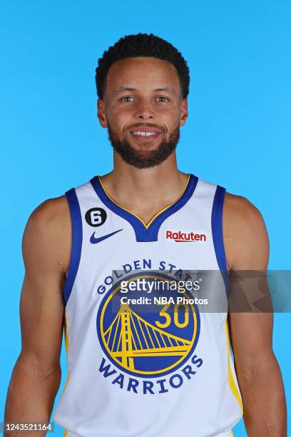 Stephen Curry of the Golden State Warriors poses for a head shot during 2022 NBA Media Day September 25, 2022 at Chase Center in San Francisco,...