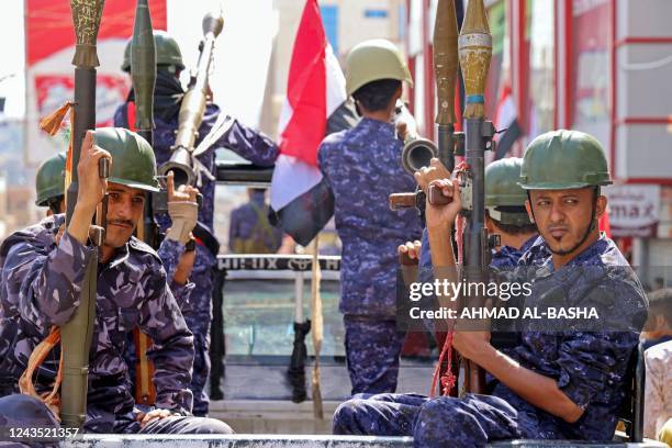 Yemeni security forces take part in a military parade marking the 56th anniversary of the 1962 revolution which established the Yemeni republic, in...