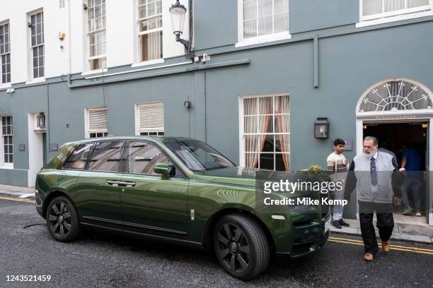 Green Rolls Royce SUV parked outside a property on Pavillion Road in Knightsbridge on 7th September 2022 in London, United Kingdom. This area in West...