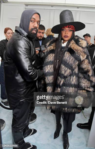 Kanye West and Erykah Badu pose backstage at the Burberry Spring/Summer 2023 runway show in Bermondsey on September 26, 2022 in London, England.
