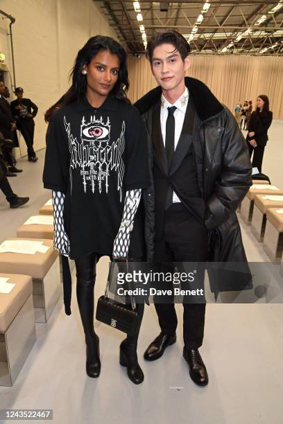 Simone Ashley and Bright attend the Burberry Spring/Summer 2023 runway show in Bermondsey on September 26, 2022 in London, England.