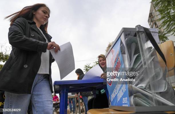 People cast their votes in controversial referendums in Mariupol, Donetsk Oblast, Ukraine on September 26, 2022. Voting runs from Friday to Tuesday...