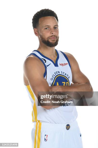 Stephen Curry of the Golden State Warriors poses for a portrait during 2022 NBA Media Day September 25, 2022 at Chase Center in San Francisco,...