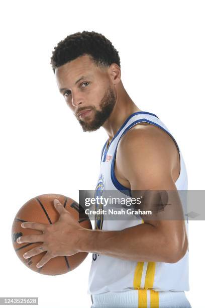 Stephen Curry of the Golden State Warriors poses for a portrait during 2022 NBA Media Day September 25, 2022 at Chase Center in San Francisco,...