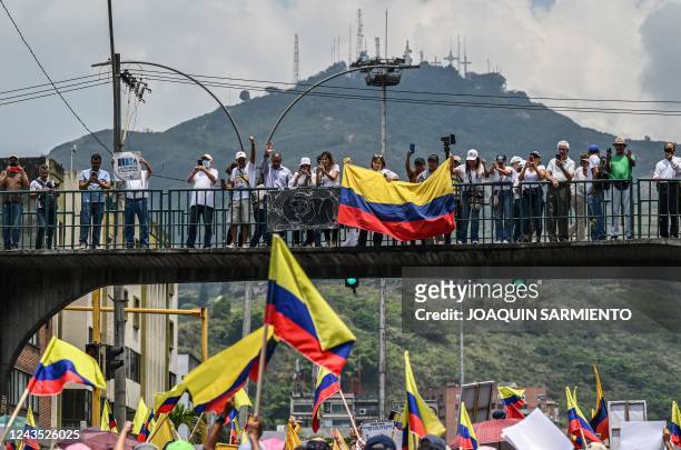 People demonstrate against a tax reform proposed by the government of leftist President Gustavo Petro, in Cali, Colombia, on September 26, 2022. -...