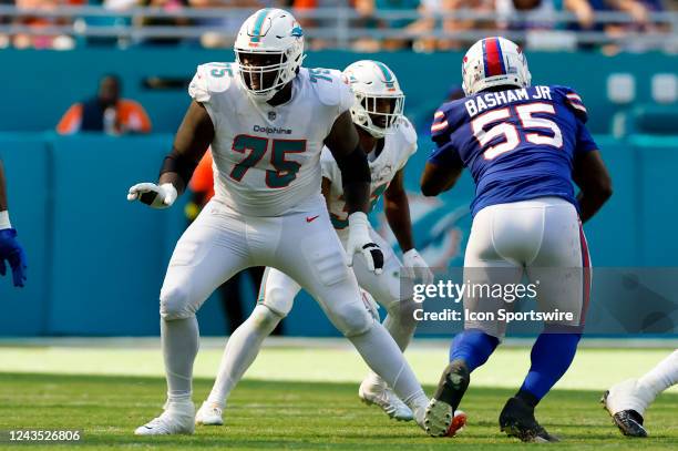 Miami Dolphins offensive tackle Greg Little blocks during the game between the Buffalo Bills and the Miami Dolphins on September 25, 2022 at Hard...